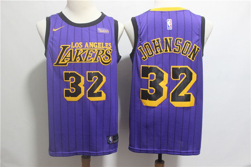 Men Los Angeles Lakers #32 Johnson Purple Stripe Nike Game NBA Jerseys